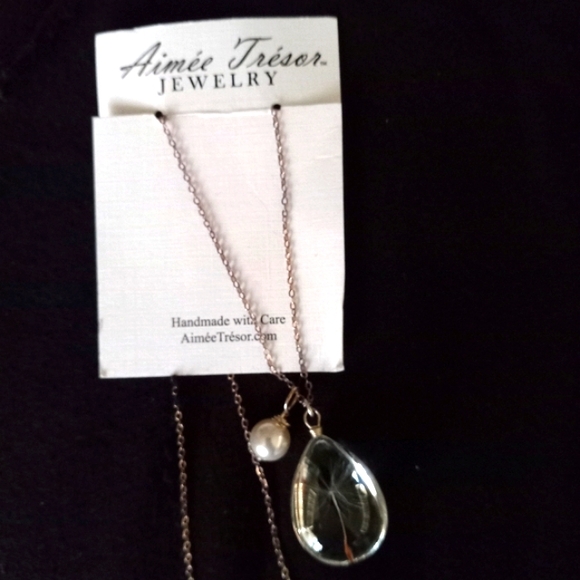 Dandelion Wish Pendant Necklace with Swarovski Crystal Pearl Charm 18" SS Chain - Picture 3 of 6